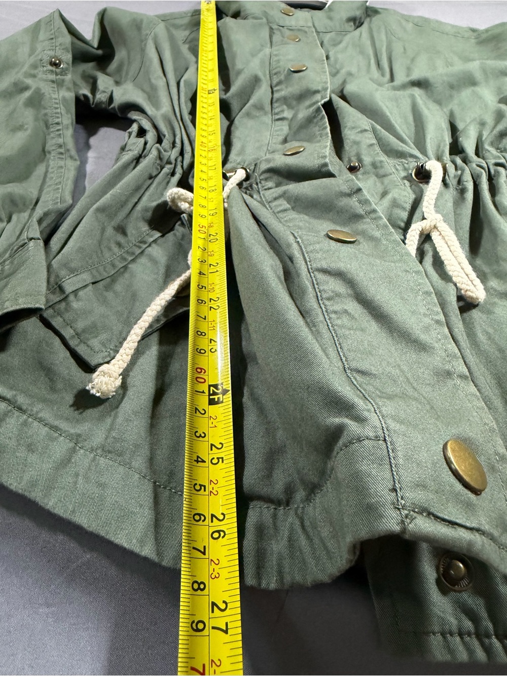 Active USA Olive Green Utility Jacket with Hood and Drawstring - Picture 6 of 7